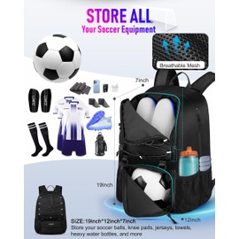 LOINTET Youth Soccer Bag, Soccer Backpack with Ball Compartment, Sports Equipment Training Bags Fits Basketball Football Volleyball and Accessories, Black