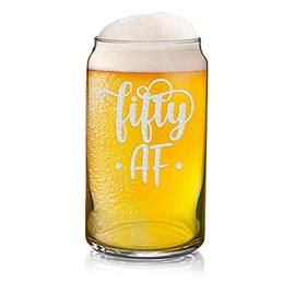 Veracco Fifty AF 50 Years Beer Glass Pint 50th BirthdayGift For Him Her Fifty and Fabulous (Clear Can, Glass)