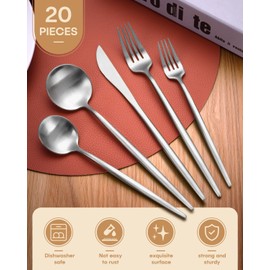 20 Pieces Silverware Set, Ollex Matte Flatware Set for 4, Stainless Steel Utensil set with Knives Forks and Spoons Dishwasher Safe Tableware Cutlery Set for Home Kitchen Restaurant Hotel