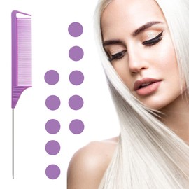 Professional Metal Pin Rat Tail ABS Heat-Resistant Comb, Tangle Teaser 10Pc Set Salon Stylist Hairbrush, High-End Women Curl Part Section Fine Kames, 10Purple