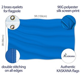 Plain Blue Flag - Simple Blue Flag - Double-Sided Print - 90 g Polyester - Double Stitching - 2 Brass Eyelets, Large 90 x 150 cm (5 x 3 Feet)