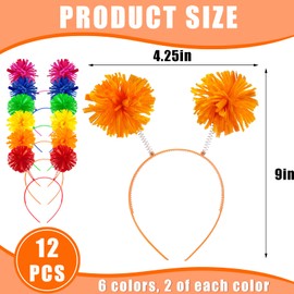 Tigeen 12 Pcs Pom Pom Headband Head Bopper with Pom Pom Birthday Party Headwear for Women Adults Accessories (Mixed Color)