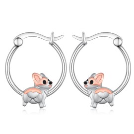 Corgi Earrings 925 Sterling Silver Corgi Hoop Earrings Cute Animal Dog Jewelry Gifts for Women