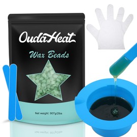 OudaHeat 2 lb Hard Wax Beads, All-purpose Wax Beans with Silicone Wax Pot for Sensitive Skin, Brazilian Coarse Waxing for Bikini, Face, Eyebrow, Back, Chest, Legs, Armpit, Women Men, Aloe
