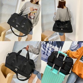 Light Sports Travel Duffle Bag with with Shoe Compartment & Wet Pocket, Large Capacity Gym Bag for Women, Lady Weekender Overnight Aircraft Bag, Travel, Gym, Yoga（Black）