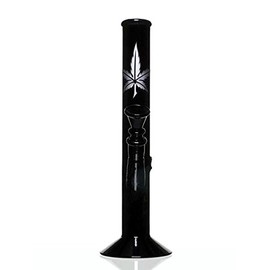 Black glass bong with leaf motif - 26 cm, 14.5 mm funnel chillum - Head & Nature bong collection