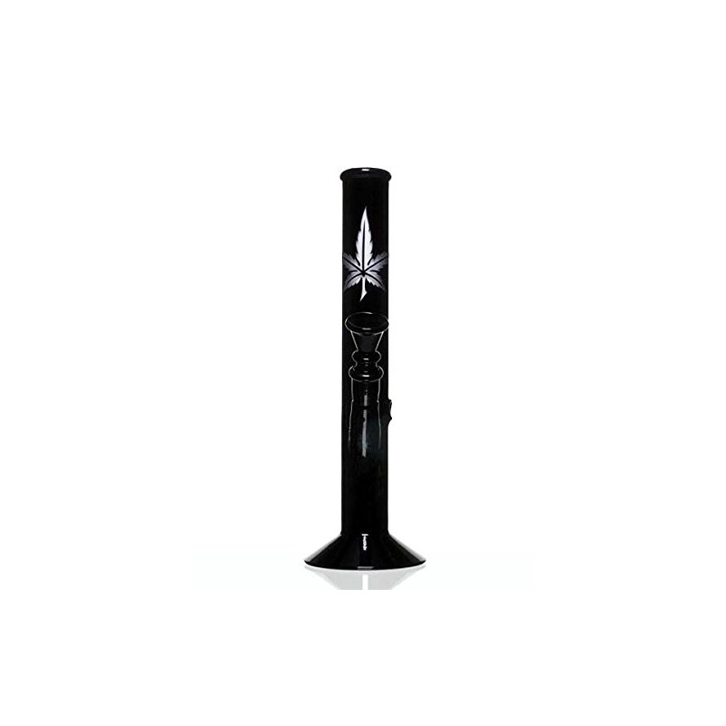 Black glass bong with leaf motif - 26 cm, 14.5