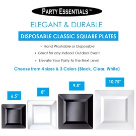 Party Essentials 40-Count Hard Plastic 9.5" Classic Square Lunch/Dinner Plates, Clear
