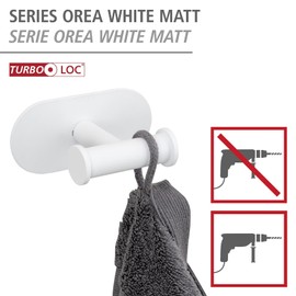 WENKO Turbo-Loc® Duo Orea Wall Hook Matt White Bathroom Hook with Double Towel Rail Stainless Steel 10 x 4.5 x 6.5 cm White
