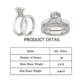 Jeulia 2.5 Carat Engraved Round Cut Bridal Set For Women Sterling Silver Solitaire Engagement Rings CZ Wedding Band Cubic Zirconia Promise Anniversary Rings with Jewelry Gift Box (6.5)