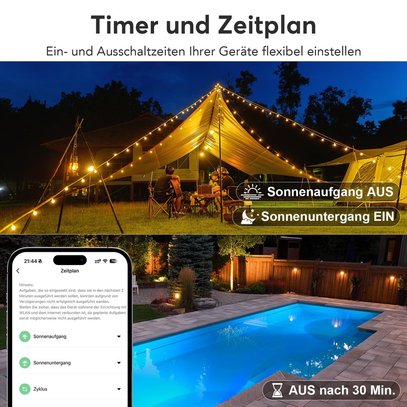 EIGHTREE WiFi Outdoor Socket, Timer Switch with Current Measurement, IP44