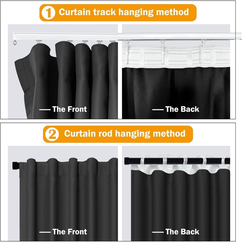 Hoeflife Room Divider Curtains, Blackout Ceiling Track Curtains with Hook