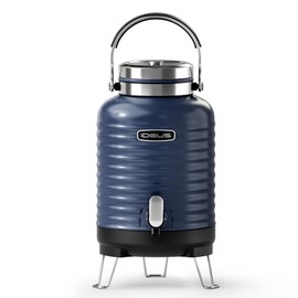 IDEUS Insulated Beverage Dispenser 5.2L, All-in-one for Camping Vacuum Double-Wall Stainless Steel Water Cooler Coffee Carafe Jug Leakproof Drink Container with Handle, Spigot & Stand (Blue)