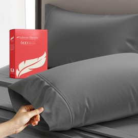 Ashton Sheets 100% Egyptian Cotton Standard Queen Pillowcases Set of 2, 600 Thread Count Egyptian Cotton Sateen Weave Pillow Cases, Silky Soft Hotel Quality Bed Pillow Covers for Sleeping (Dark Grey)