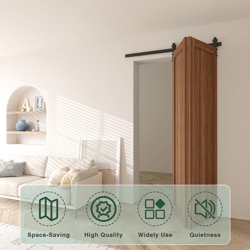 Enconker 48" Bi-Folding Sliding Barn Door Hardware Kit for 2