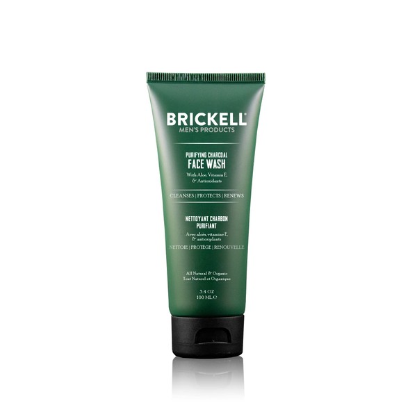 Brickell Men's Purifying Charcoal Face Wash for Men, Natural and Organic Daily Facial Cleanser, 3.4 Ounce, Scented Men's Face Cleanser