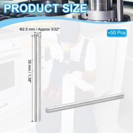 PATIKIL 304 Stainless Steel Dowel Pin 2.5x35 mm (3/32" Dia), 100 Pcs Hardened Metal Dowel Pins Bunk Bed Pegs Pin Replacement Hardware for Shelf Furniture Assembly DIY