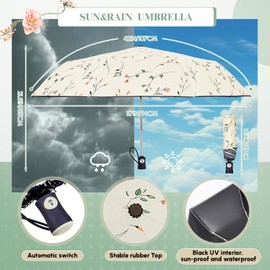 Cosblank 2 Pcs UV Sun Umbrella and Mini Portable Fan Small Automatic Travel Umbrella for Lightweight Women Men Parasol Outdoor Sun Protection