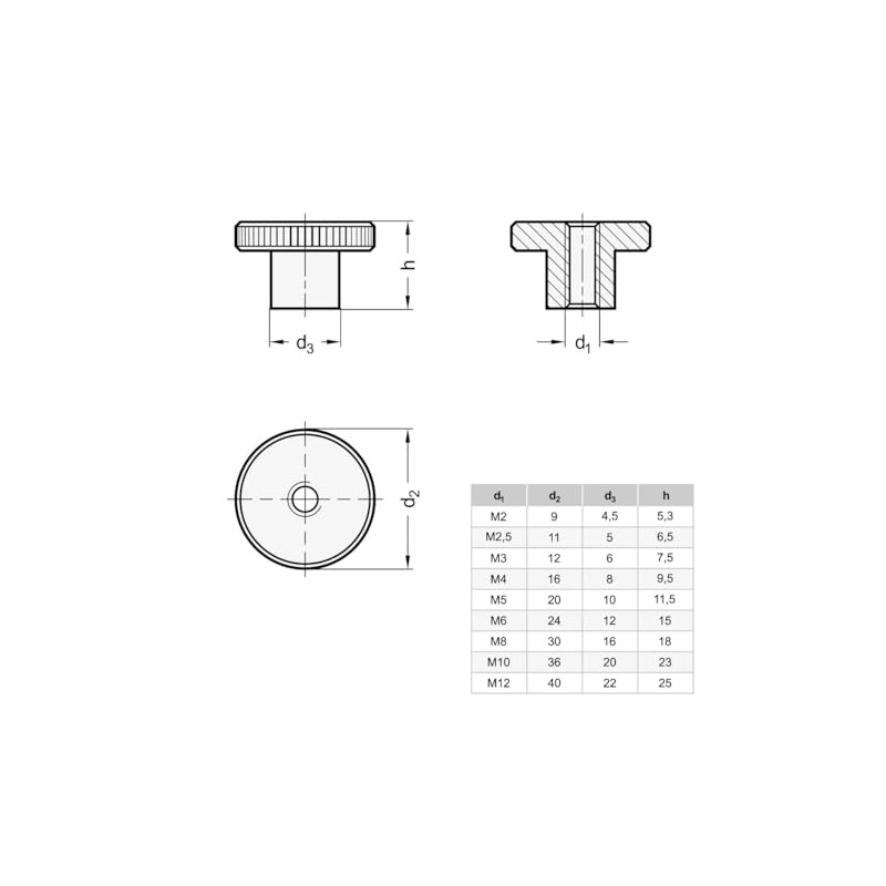 Ganter Normelemente High knurled nut, DIN 466-M8, thread: M8, steel,