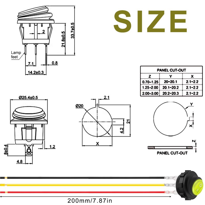DAOKAI Round Rocker Switch with Shell 2 Position 12V 20A