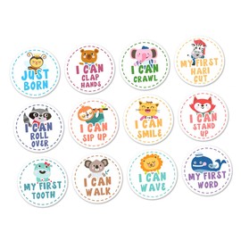 TEHAUX 24pcs Milestone Sticker Set Adorable Animal Month Stickers for Newborns Creative Milestone Announcement Cards Reusable Design for Monthly Photo Album and Social Media Sharing