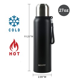GOOFIT Thermos Flask, 800 ml, Leak-Proof, BPA-Free, Stainless Steel Thermos Flask, Insulated Bottle for Coffee, Tea, Perfect for Outdoor, Work, Children, School (Black)