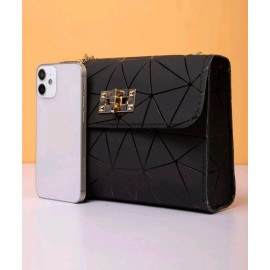 Hesstian Mini Twist Lock Geometric Pattern Flap Square Bag.