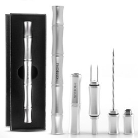 Phoelux Cigar Punch Multitool 3-in-1 Cigar Draw Enhancer Tool, Twin Needle, Cigar Hole Opener (8mm) with Gift Box（Silver）