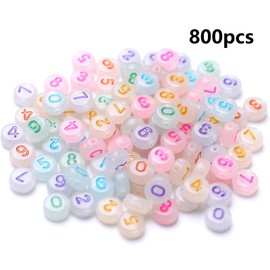 DAHI 800 Pieces Glow-in-the-Dark Number Beads for Threading, Mix 0-9, Round 7 mm Round Beads for DIY Jewellery and DIY Projects (4 x 7 Colour Glow)