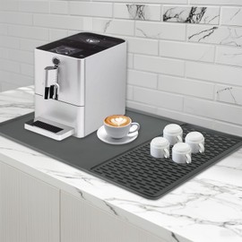 New Silicone Coffee Mat with Convex Edge,24''x16'' Bar Mat Easy to Clean, Fits Under Coffee Makers, Pots, Ice Makers and Kitchen Countertops or Dish Racks (Gray)