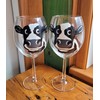 Dairy Cow Hand Painted Stemmed Wine Glasses Set of 2