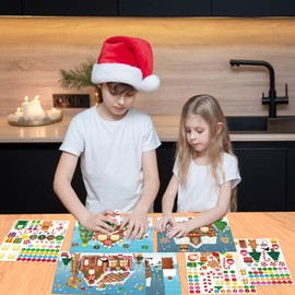 32pcs Make a Gingerbread House Stickers for Kids - Christmas Party Game/Craft/Activity/Favor/Supplies -16 Finished Products