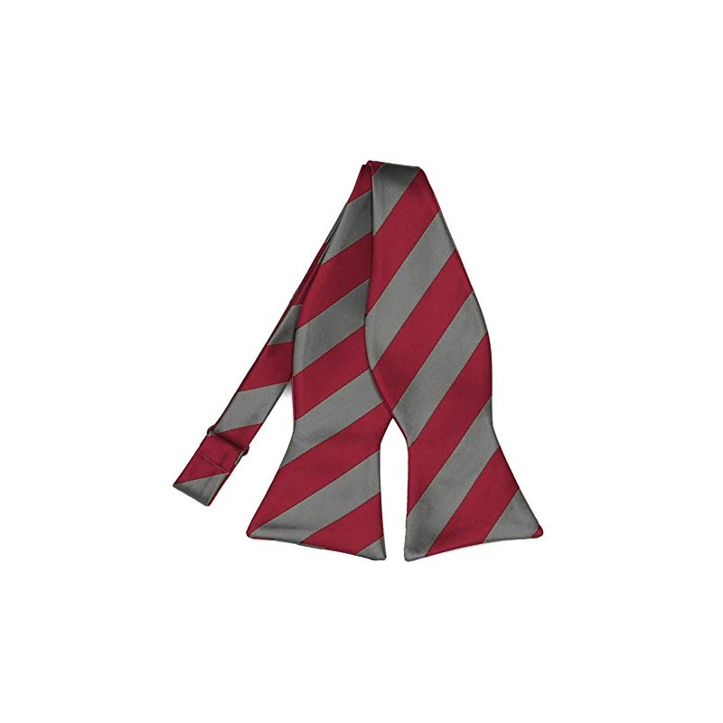 tiemart Striped Self-Tie Bow Tie (Crimson Red and Medium Gray)