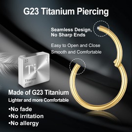 ESHIONER G23 Titanium Nose Piercing Ring Nose Ring Piercing Ear Gold Silver Septum Piercing Helix Ring Nostril Tragus Conch Clicker Lip Piercing 18G 16G 6 mm / 8 mm / 10 mm Hypoallergenic Nose Rings