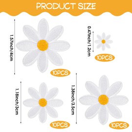 Pack of 40 patches for iron-on patches, flowers, iron-on patches, daisies, iron-on patches, embroidered white, iron-on patches, appliqué, iron-on stickers, clothing for backpacks, hats, costume