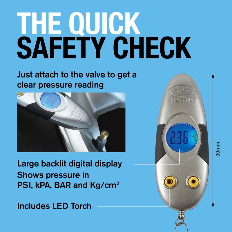 Ring RTG4 Digital Tyre Pressure Keyring Gauge with LED Torch