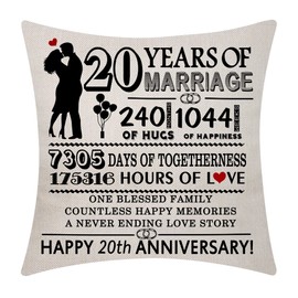 Aocaso 20th Wedding Anniversary Cushion Cover 18x18 Inch 20 Years of Marriage Present Marriage Keepsake Decoration Gift for Couples Parents Women Men Husband Wife Wedding Anniversary(20)