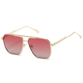 Kimorn Polarized Sunglasses Womens Men Retro Oversized Square Vintage Fashion Shades Classic Large Metal Sun Glasses K1221 (Gold Gradient Pink, 60)