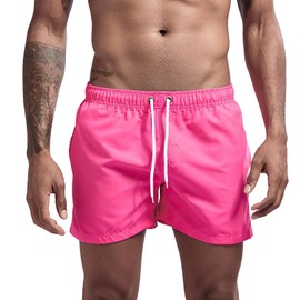JIHUILAI Mens Swim Trunks Quick Dry Swim Shorts with Mesh Lining Beach Shorts Bathing Suits, Pink, Medium