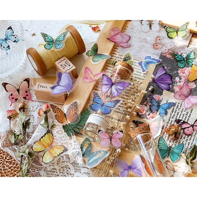 Kurimi Stickers Set of 40 Butterflies, Foil Stamping, Wrapping, Stylish,