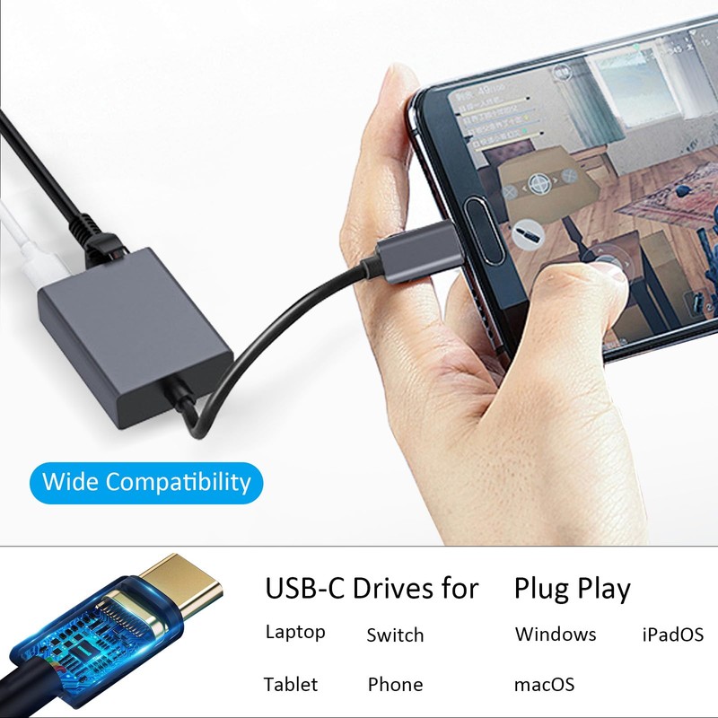 100W USB C to Ethernet Adapter Charging Adapter for Chromecast