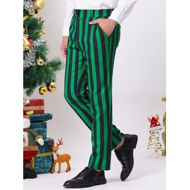 Lars Amadeus Men's Striped Dress Pant Classic Fit Flat Front Business Work Prom Trousers 28 Green Black