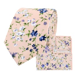 THE GENTS LAB 100% Cotton Diamond End Floral Print Neck Tie & Pocket Square Set (Light Pink)