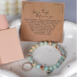 YUEBAYUE Healing Crystal Anxiety Bracelets for Women Blue Bead Bracelets Birthday Crystal Gifts for Women Her Ladies Meditation