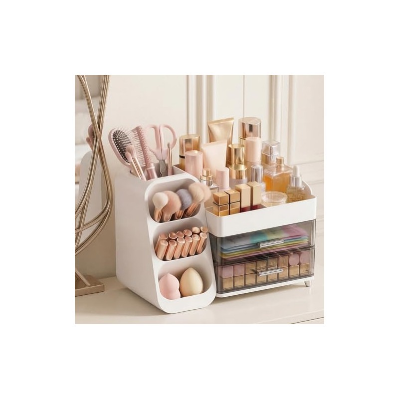 Large Capacity Makeup Organizer Countertop with Makeup Brush Holder for