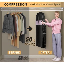 MISSLO 10" Gusseted Garment Bags for Hanging Clothes Compression 43" Suit Bags for Closet Storage Space Saver Clothes Bags for Travel Suit Cover Bags, 3 Packs