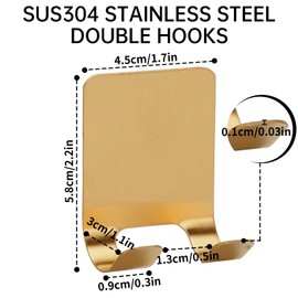 Blueden Self Adhesive Hooks Waterproof Razor Holder in Inside Shower 4 Pack, Metal Heavy Duty Utility Storage Hook.Towel. Loofah Holder for Wall.Hanger Hooks for Bathroom or Kitchen Organisation. Gold
