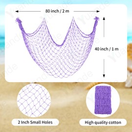 Decorative Fishing Net Light Purple 80x40 Inch,YuanDe 2 Pack Picture Fish Net, Wall Photo Hanging Fishnet for Nautical Mermaid Pirate Ocean Themed Hawaii Beach Under The Sea Party Decoration