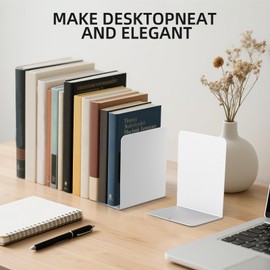 pindda Book Ends, 2 Pieces Metal Bookend for Shelves, Bookends for Heavy Books, Book Holders for Shelves, Desk Organizers, Book Dividers for Office, School, Bookstore, Home