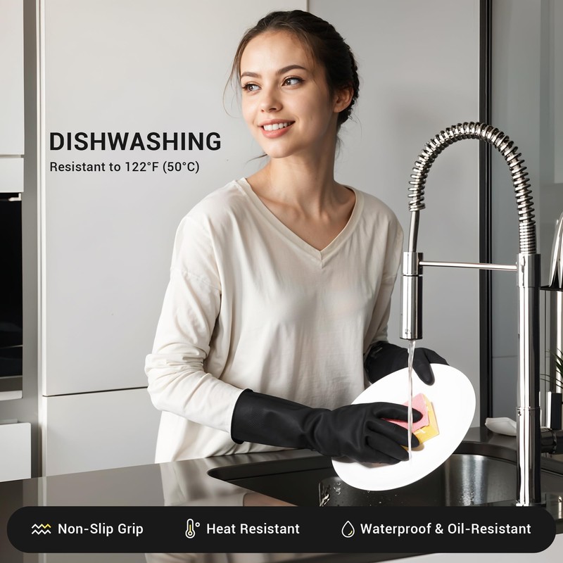 ThxToms 3 Pairs Dishwashing Cleaning Gloves, Reusable Dishwashing latex Gloves